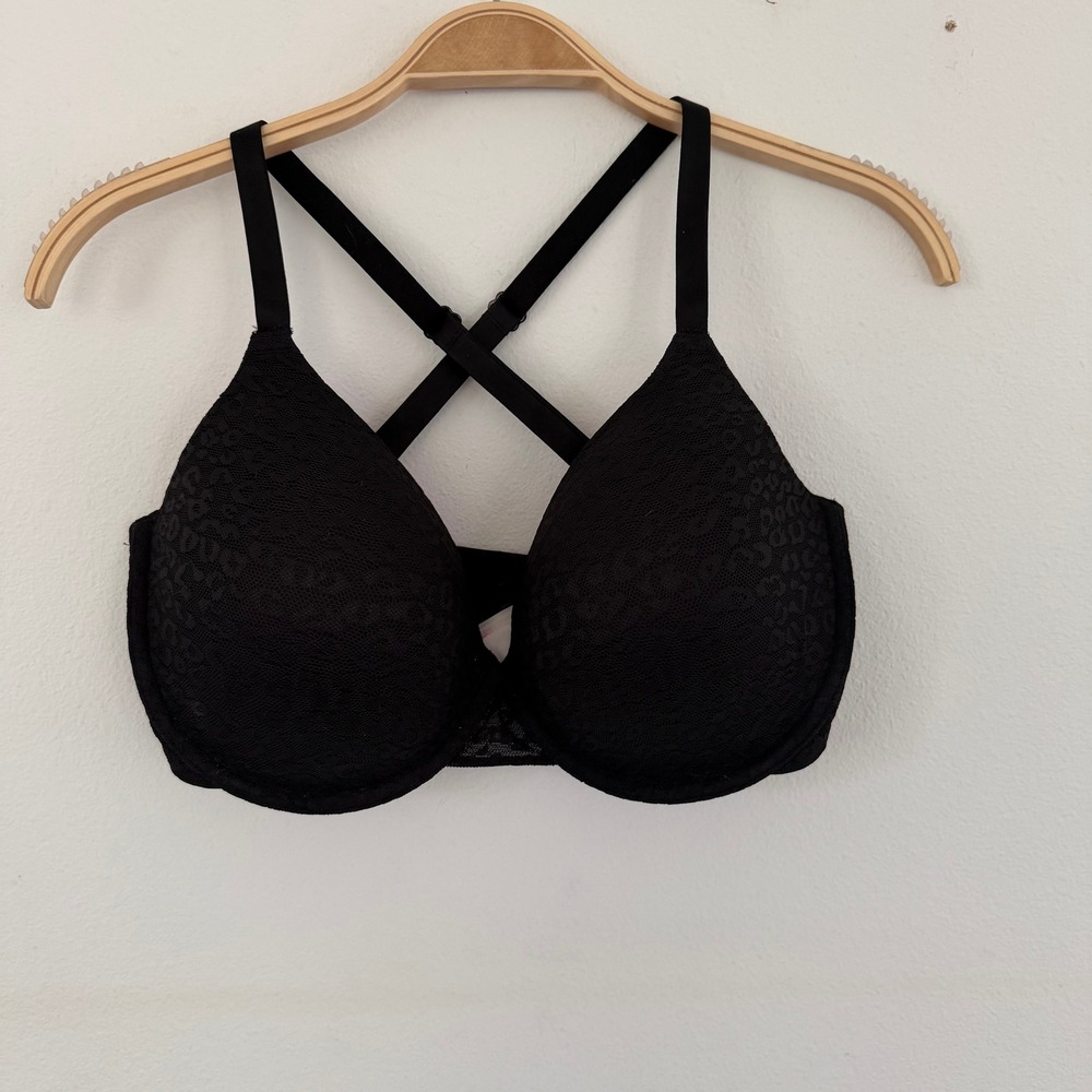 Victoria's Secret PINK Black Leopard Lace Wear Everywhere Push-Up Bra 34DDD